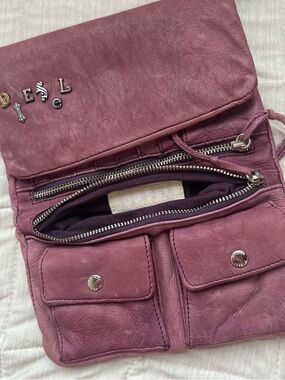 RARE Diesel Plum Leather Foldover Clutch with Letter Accents